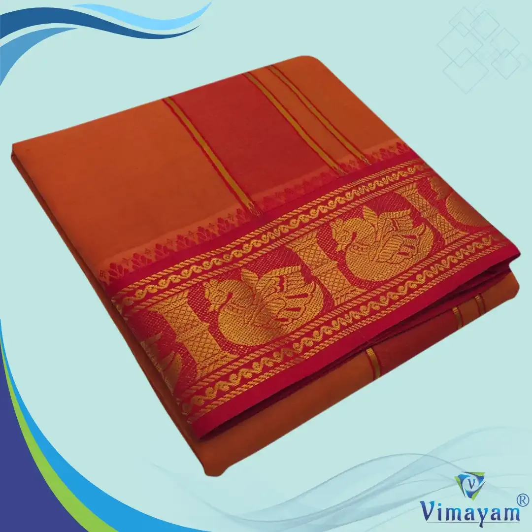 Kavi colour premium quality dhoti towel - Assorted border colour and designs - Vimayam Dhoties