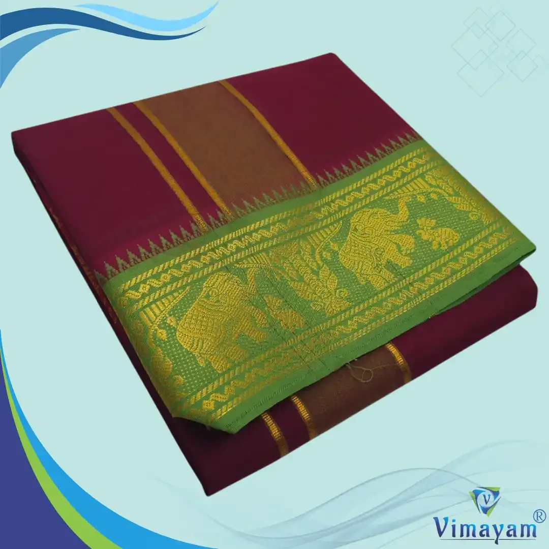 Maroon colour premium quality dhoti towel - Assorted border colour and designs - Vimayam Dhoties