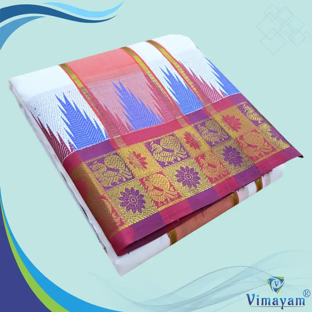 Multicolour Meena temple border dhoti premium quality white dhoti -