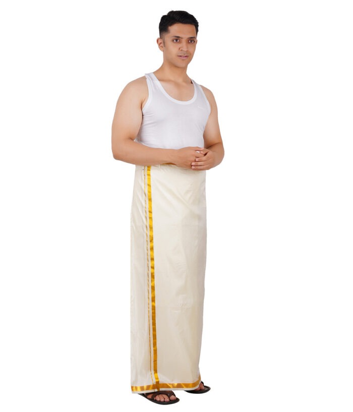 Golden Jari Readymade Velkaro Pocket Dhoti - Image 1