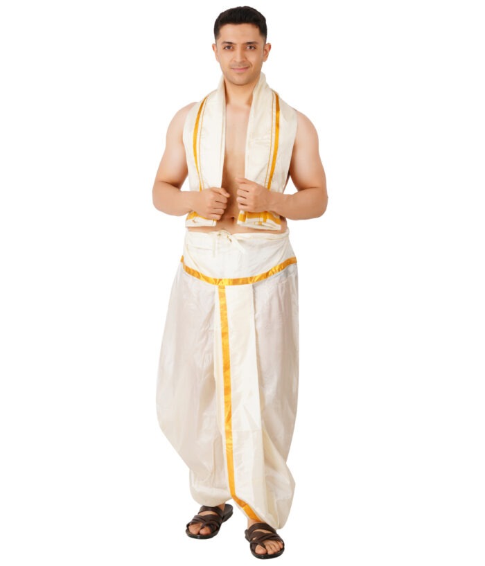 Golden Jari Readymade Panjagajam Pocket Dhoti - Image 2
