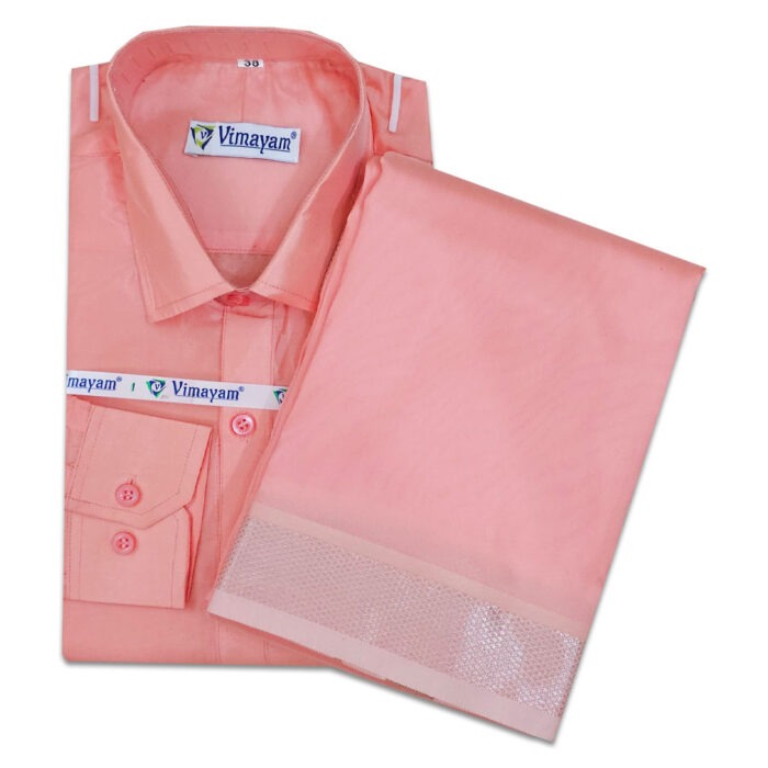 Baby Pink Color with Copper Border Dhoti towel & Shirt 3 in 1 - Image 1