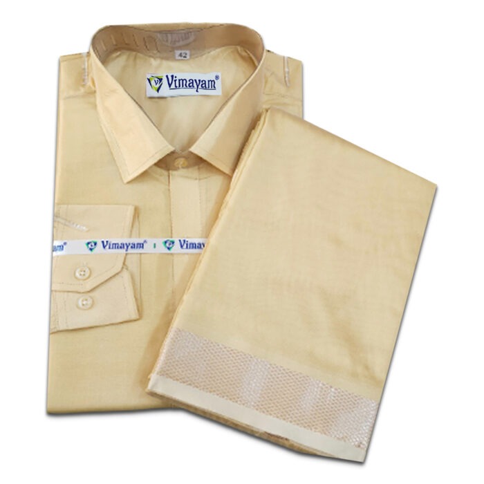 Biscuit Color with Copper Border Dhoti towel & Shirt 3 in 1 - Image 1