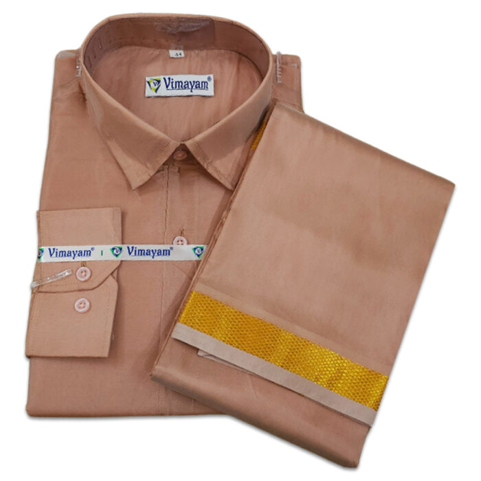 Copper Color with Golden Border Dhoti towel & Shirt 3 in 1 - Image 1