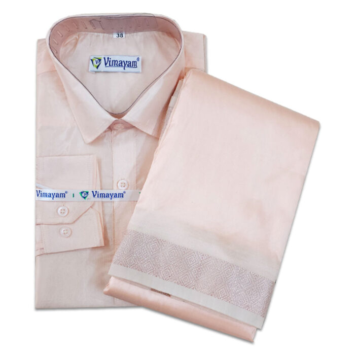 Coral Color with Copper Border Dhoti towel & Shirt 3 in 1 - Image 1