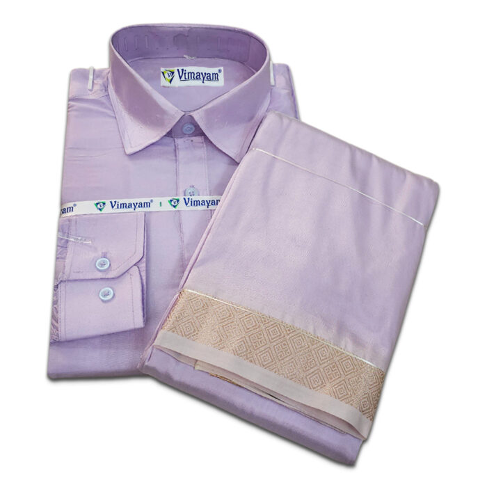Violet Color with Copper Border Dhoti towel & Shirt 3 in 1 - Image 1