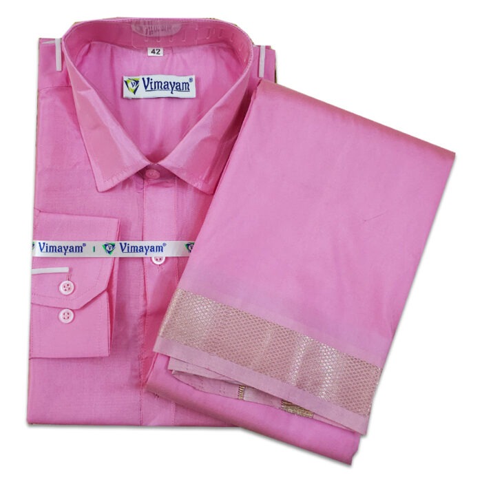Pink Color with Copper Border Dhoti towel & Shirt 3 in 1 - Image 1