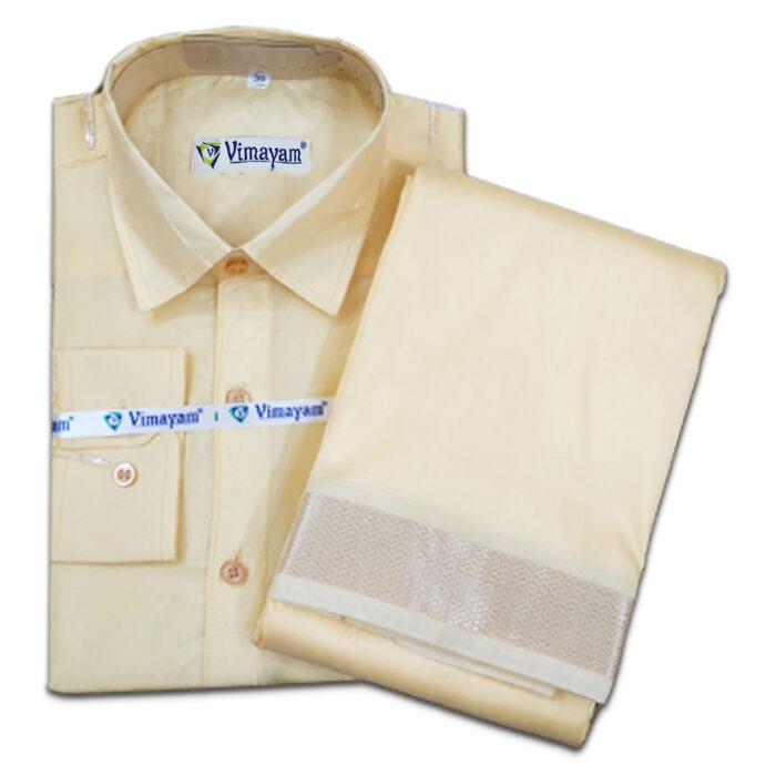 Sandal Color with Copper Border Dhoti towel & Shirt 3 in 1 - Image 1
