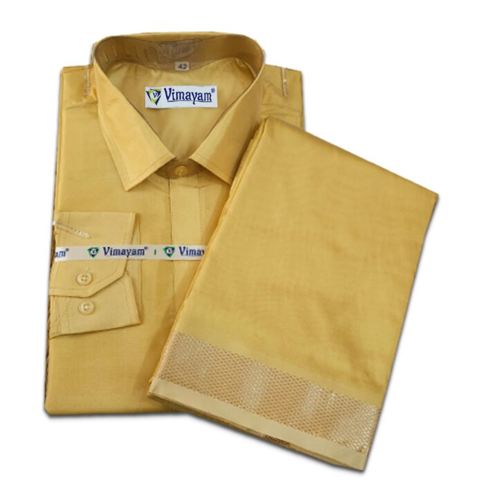 Zari Gold Color with Copper Border Dhoti towel & Shirt 3 in 1 - Image 1