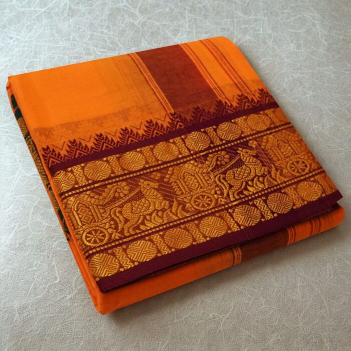 Light Orange Cotton Colour Fine Quality Dhoti 5 Inch Border - Image 3