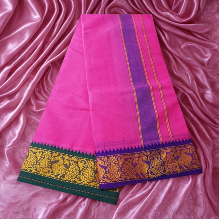 Rose Cotton Colour Fine Quality Dhoti 3 Inch Border - Image 2