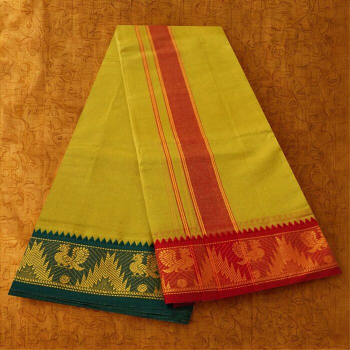 Golden Brown Cotton Colour Fine Quality Dhoti 3 Inch Border - Image 2