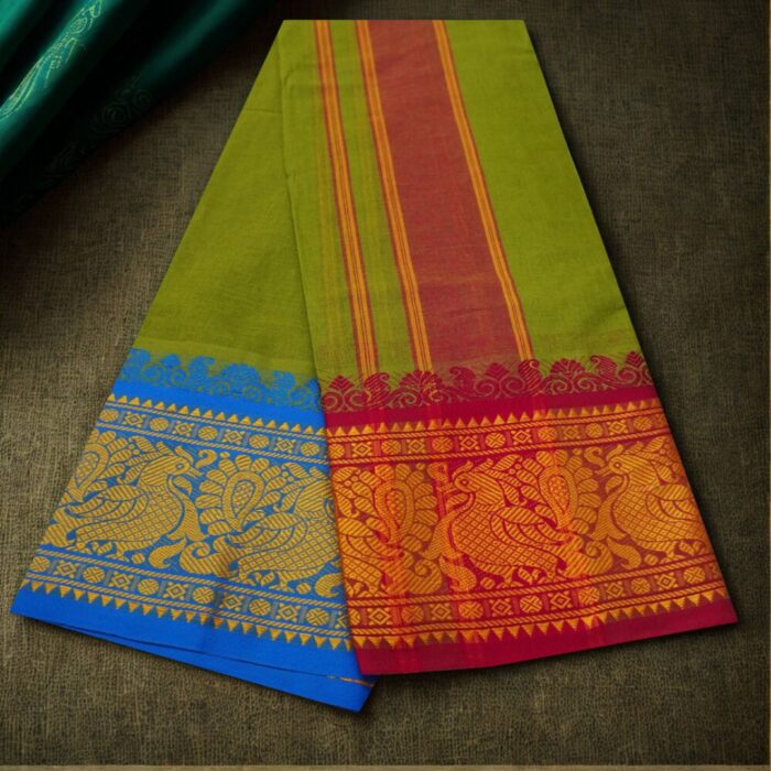 Mint Green Cotton Colour Fine Quality Dhoti 8 Inch Border - Image 2
