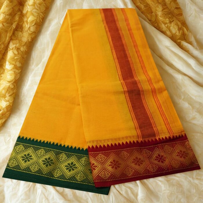 Mango Cotton Colour Fine Quality Dhoti 3 Inch Border - Image 2