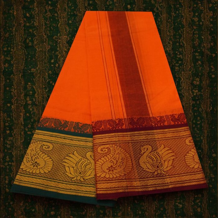Orange Cotton Colour Fine Quality Dhoti 8 Inch Border - Image 2