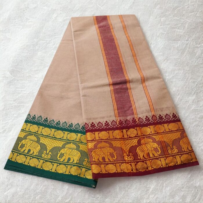 Beige Cotton Colour Fine Quality Dhoti 5 Inch Border - Image 2