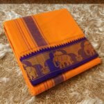 Light Orange Cotton Colour Fine Quality Dhoti 3 Inch Border - Image 3