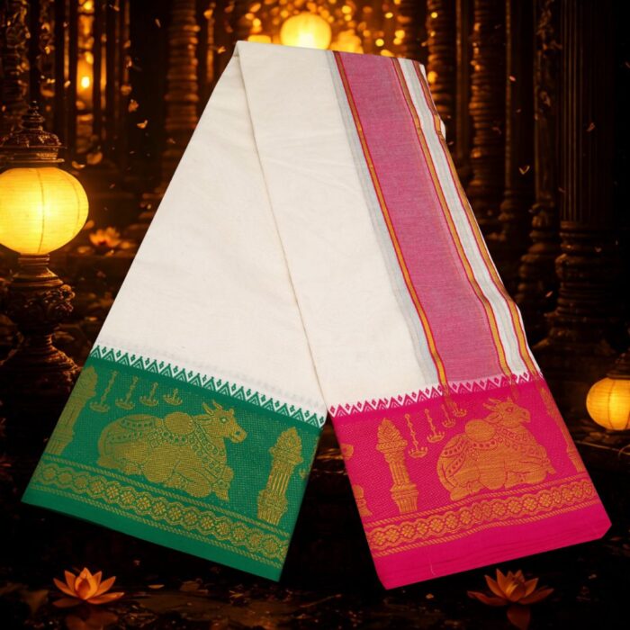 Lingam Nandhi Designed 7 Inch Border Half White Quality Dhoti - Image 2