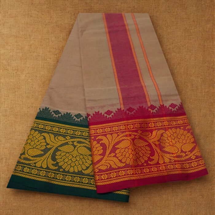 Beige Cotton Colour Fine Quality Dhoti 8 Inch Border - Image 2