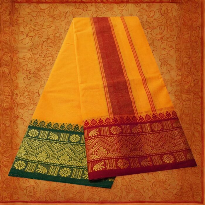 Mango Cotton Colour Fine Quality Dhoti 5 Inch Border - Image 2