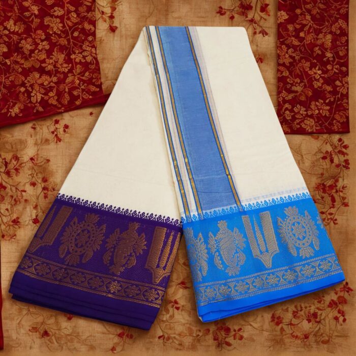 Chakra Namam Designed 7 Inch Border Half White Quality Dhoti - Image 2