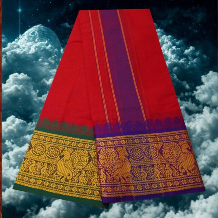 Red Cotton Colour Fine Quality Dhoti 8 Inch Border - Image 2