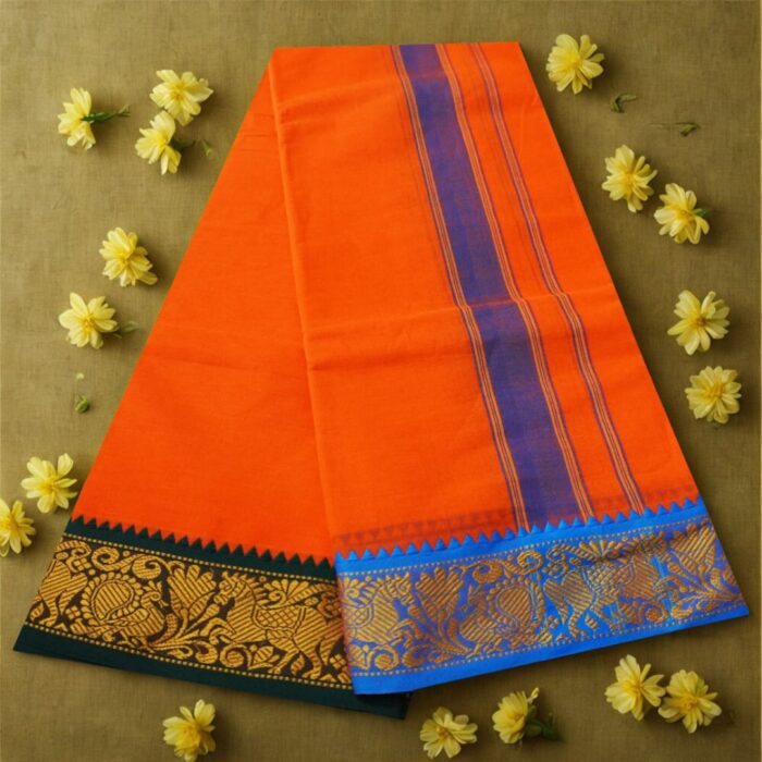 Orange Cotton Colour Fine Quality Dhoti 3 Inch Border - Image 2