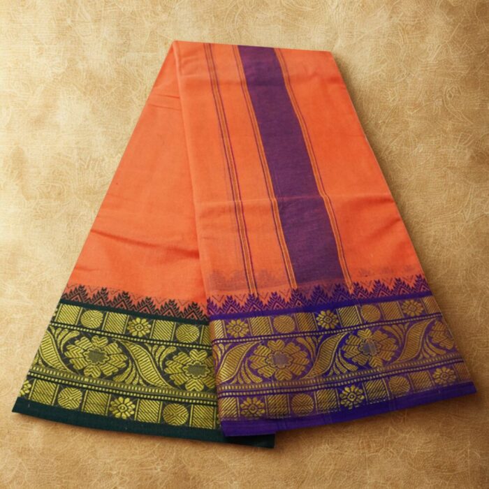 Peach Cotton Colour Fine Quality Dhoti 5 Inch Border - Image 3