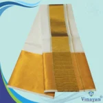 7 Inch Golden Zari Border Half White Premium Quality Dhoti - Image 2