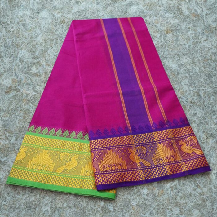 Purple Cotton Colour Fine Quality Dhoti 5 Inch Border - Image 2