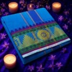 Anandha Blue Cotton Colour Fine Quality Dhoti 5 Inch Border - Image 2