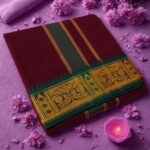 Maroon Cotton Colour Fine Quality Dhoti 3 Inch Border - Image 3