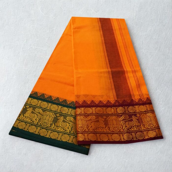 Light Orange Cotton Colour Fine Quality Dhoti 5 Inch Border - Image 2