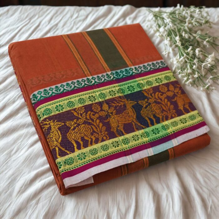 Kavi Cotton Colour Fine Quality Dhoti 5 Inch Border - Image 2