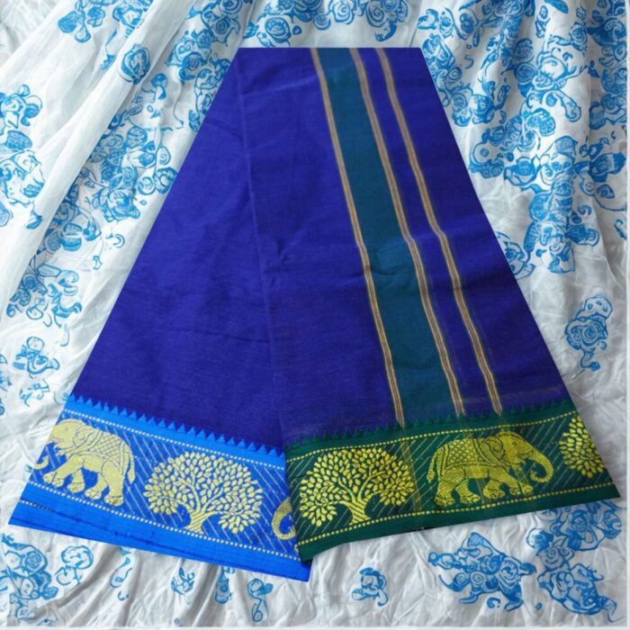 Blue Cotton Colour Fine Quality Dhoti 3 Inch Border - Image 2