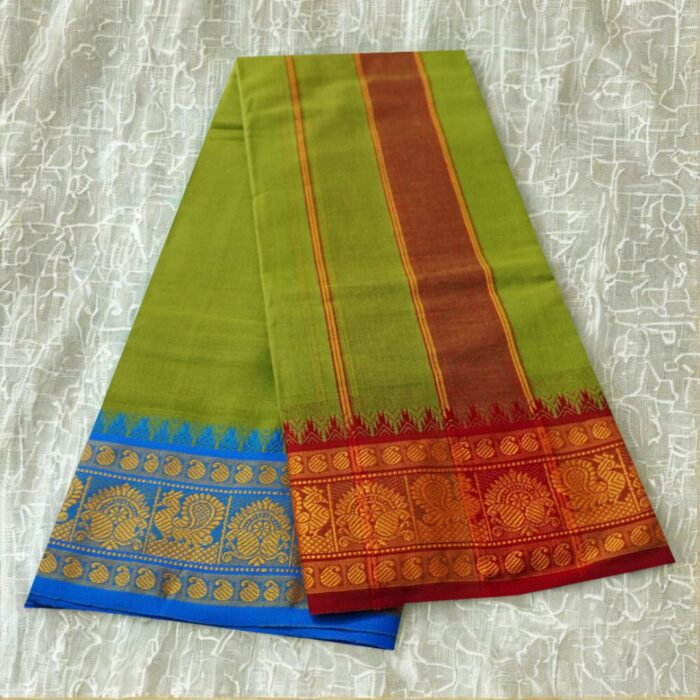 Mint Green Cotton Colour Fine Quality Dhoti 5 Inch Border - Image 2