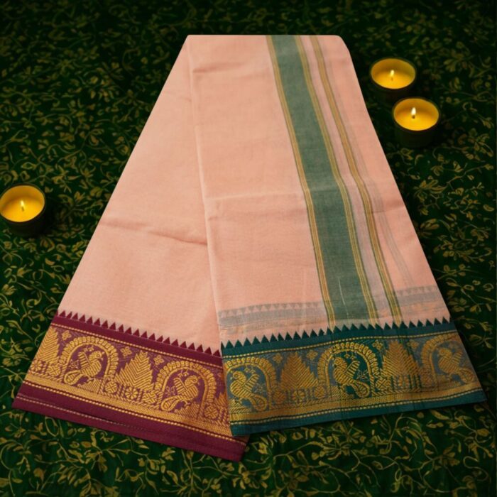 Light kavi Cotton Colour Fine Quality Dhoti 3 Inch Border - Image 2