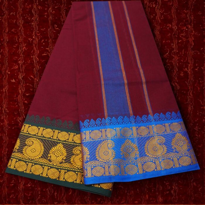 Maroon Cotton Colour Fine Quality Dhoti 5 Inch Border - Image 2