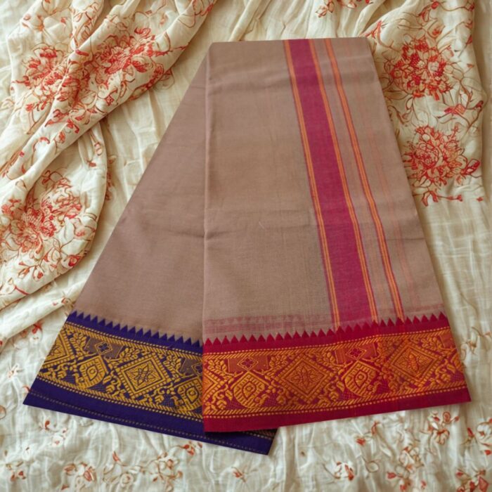 Beige Cotton Colour Fine Quality Dhoti 3 Inch Border - Image 2