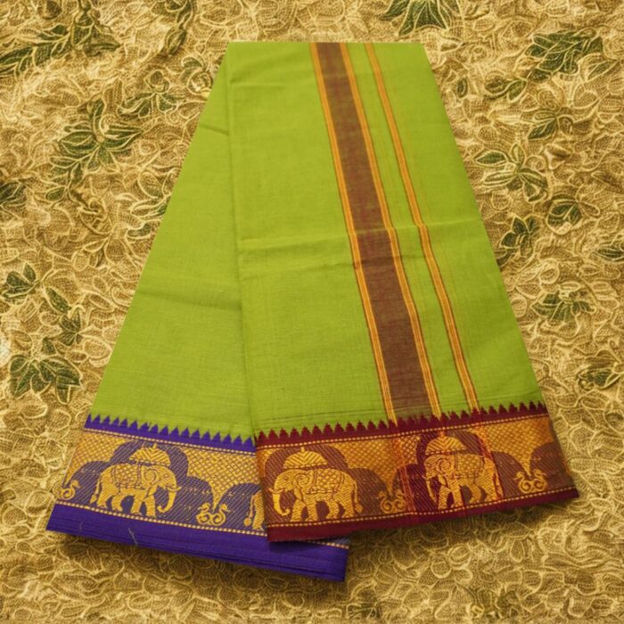 Mint Green Cotton Colour Fine Quality Dhoti 3 Inch Border - Image 2