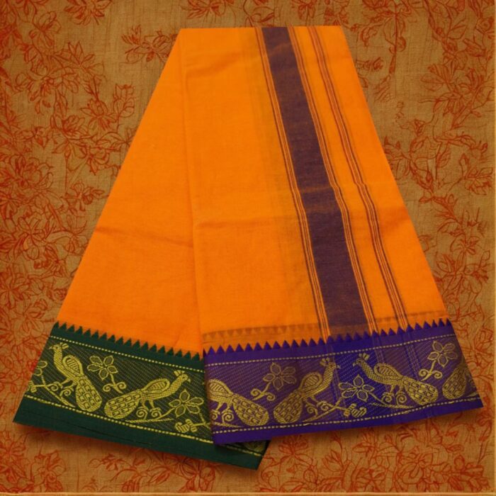 Light Orange Cotton Colour Fine Quality Dhoti 3 Inch Border - Image 2