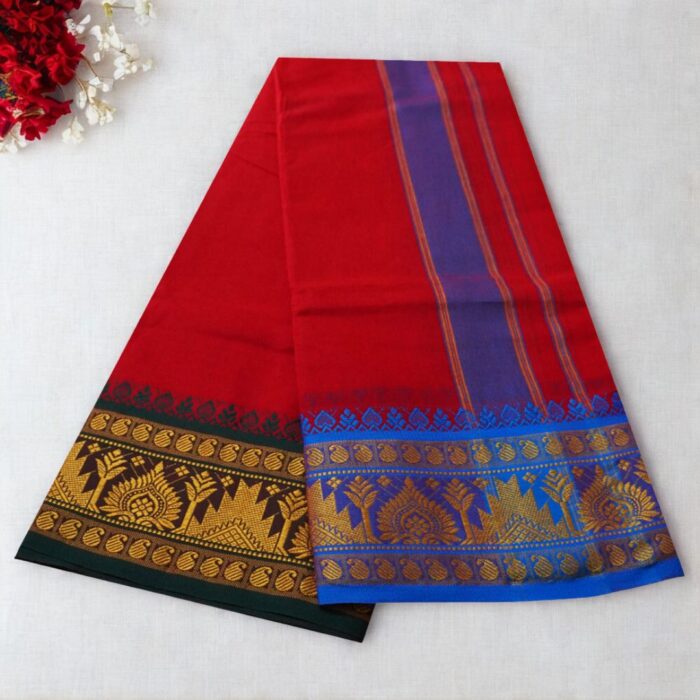 Red Cotton Colour Fine Quality Dhoti 5 Inch Border - Image 2