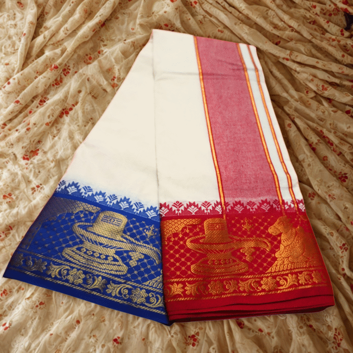 Nandhi Lingam Designed 7 Inch Border Half White Quality Dhoti - Image 3