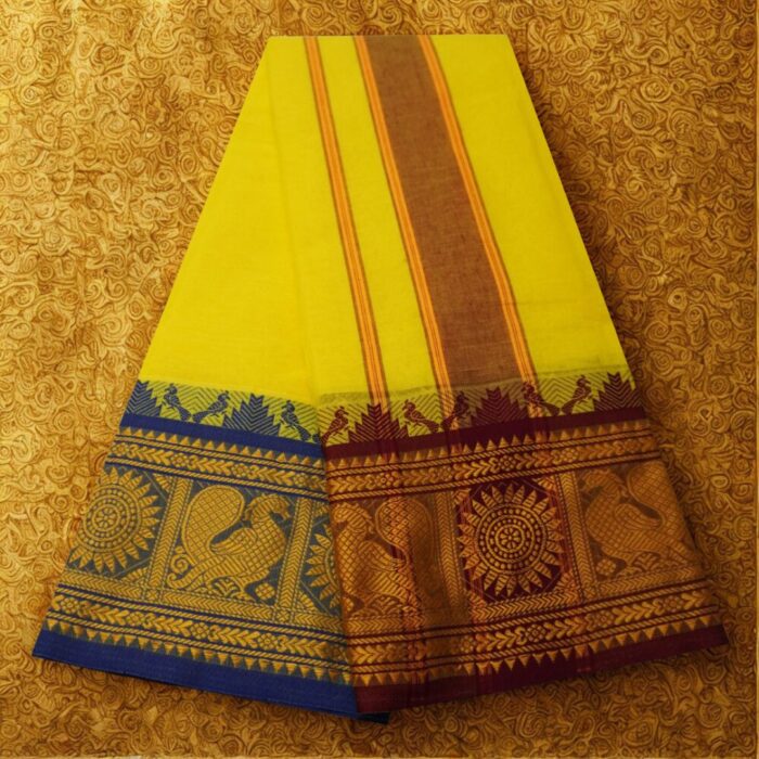 Yellow Cotton Colour Fine Quality Dhoti 8 Inch Border - Image 2