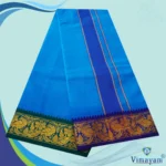 Anandha Blue Cotton Colour Fine Quality Dhoti 3 Inch Border - Image 2