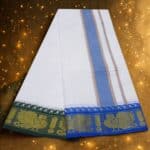 Cotton Dhoti with Blue and Matching Border - Image 2