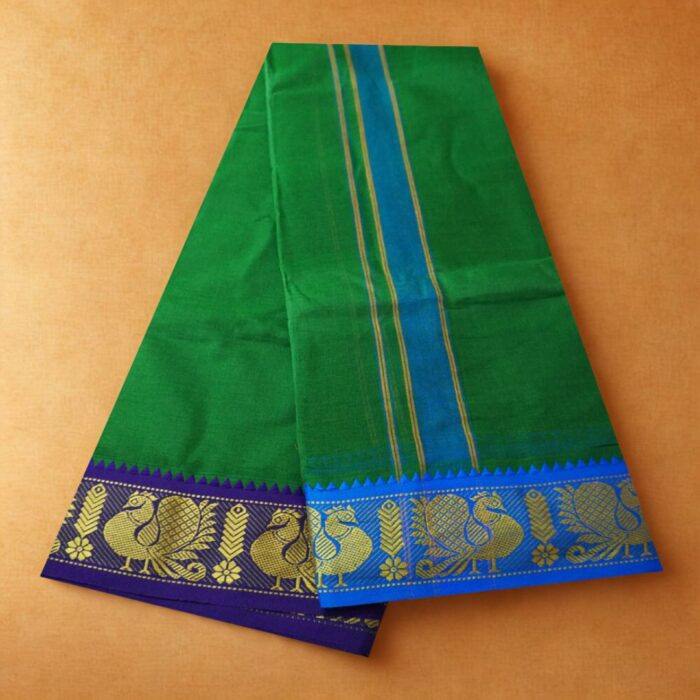 Green Cotton Colour Fine Quality Dhoti 3 Inch Border - Image 2