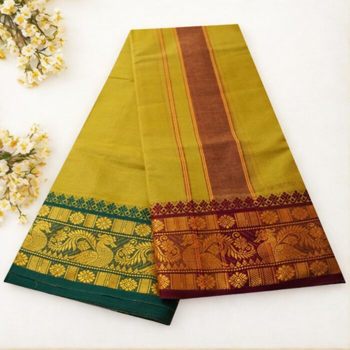 Golden Brown Cotton Colour Fine Quality Dhoti 5 Inch Border - Image 2