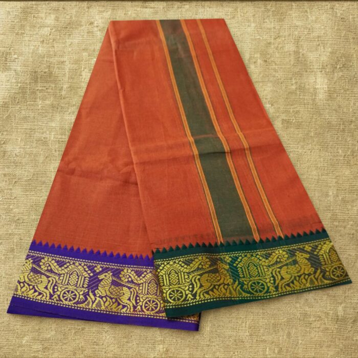 Kavi Cotton Colour Fine Quality Dhoti 3 Inch Border - Image 2