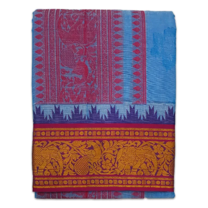 Anandha Blue Colour Premium Embose Cotton Dhoti with Towel 9X5 - Image 1